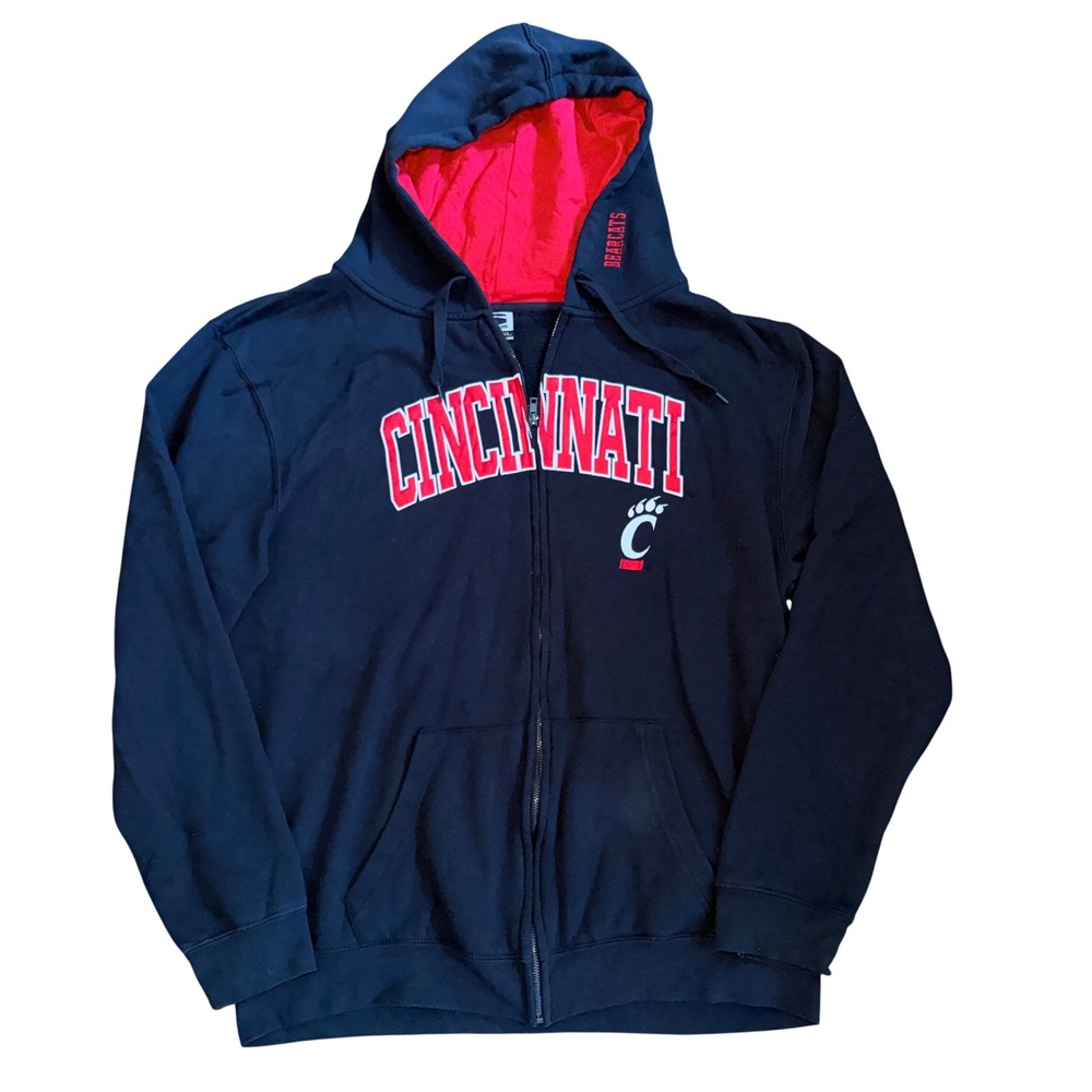 Stadium Athletics Cincinnati Bearcats Full Zip Hoodie Black Red XXL Mens Fleece